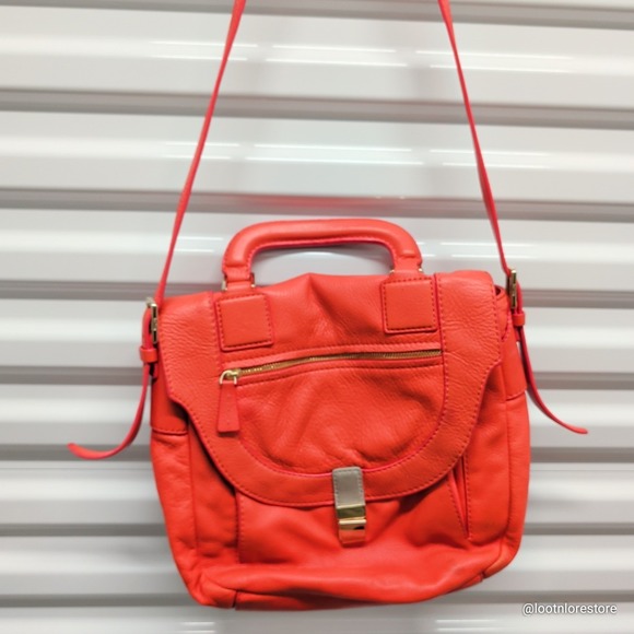 Botkier Trigger Leather Crossbody Satchel Bag Orange Medium Gold Hardware — photo 2